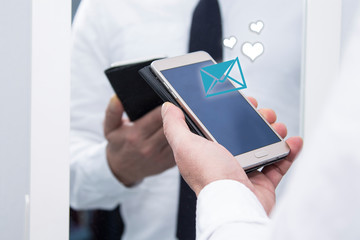 man using dating app on mobile phone