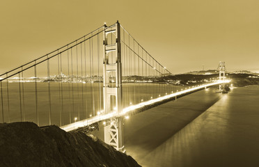 View of Golden Gate Bridge in San Francisco at night.