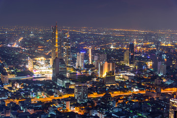 Fototapeta na wymiar high view of Bangkok city in night time