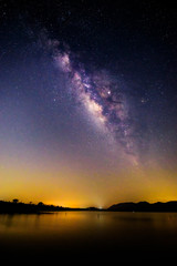 Milky way at the lake view in night time 