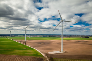 Aerial view of wind turbines as alternative energy, Poland