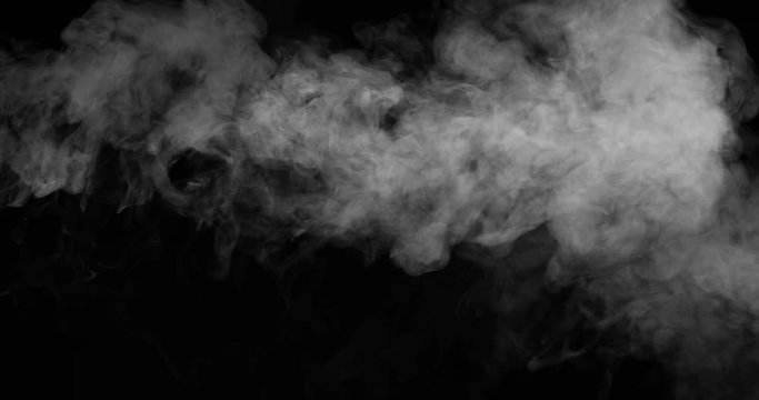 Portion Smoke Floats Right. White dense smoke moves slowly on a black background, creating beautiful swirls. Filmed at a speed of 120fps