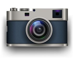Retro photo camera 3D icon, vector illustration