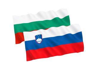 National fabric flags of Bulgaria and Slovenia isolated on white background. 3d rendering illustration. 1 to 2 proportion.