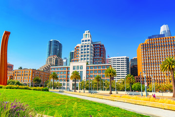 View of downtown from the Embarcadero street,  San Francisco.