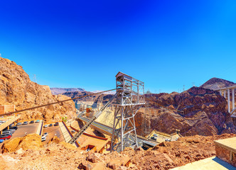 Famous and amazing Hoover Dam at Lake Mead, Nevada and Arizona Border.
