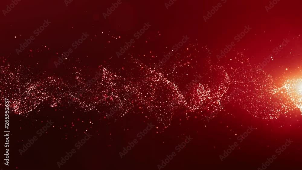 Poster abstract red color digital particles wave with bokeh and light motion background