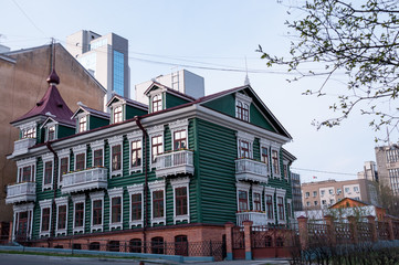 Russia, Khabarovsk, may 1, 2019:Renovated old house in the center of Khabarovsk