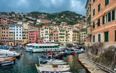 Fototapeta na wymiar Panoramic view of Camogli town in Liguria, Italy.
