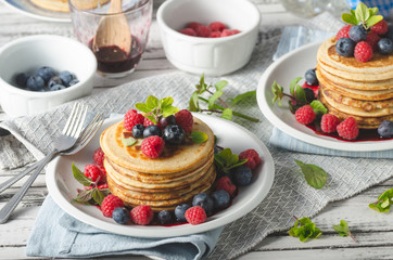 Pancakes with forest fruit sauce
