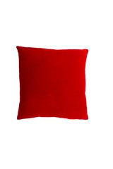Red velvet cushion on white background