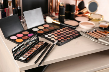 Set of luxury cosmetics on dressing table