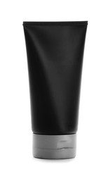 Black tube with space for design on white background. Men's cosmetic product