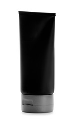 Black tube with space for design on white background. Men's cosmetic product