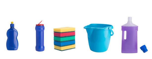 set of five items for cleaning indoors isolated on white