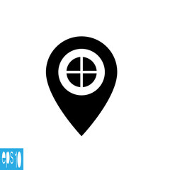 Map pointer plus sign, icon  - vector illustration