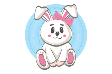 Cute smiling rabbit illustration - vector flat cartoon style