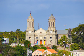 Fototapeta na wymiar St. John's Cathedral, view from a cruise ship, Antigua (lesser Antilles)