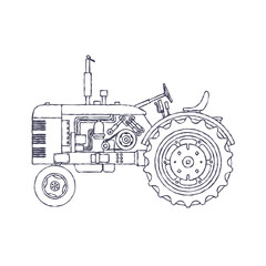 Vintage agricultural tractor isolated on white vackground. Vector