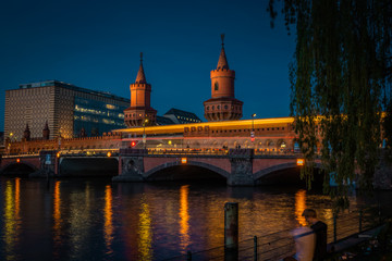 Fototapeta na wymiar Berlin Skyline, City Panorama with blue sky sunset at the river Spree