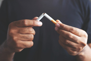 Man refusing cigarettes concept for quitting smoking and healthy lifestyle.or No smoking campaign...