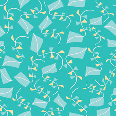 Kites seamless texture pattern background. Flying kites vector illustration for fabric, wallpaper, scrapbooking projects.