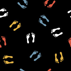 Abstract foot track seamless pattern background. Monochrome foot pattern for design wallpaper, wrapping paper, textile, bag print etc.