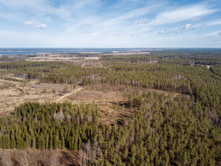 Fototapeta na wymiar aerial view of countryside endless green forests with small lakes