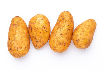 Potatoes isolated on white background. Flat lay. Top view.