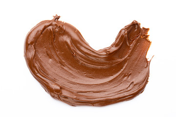 Chocolate cream isolated on white background. Flat lay.