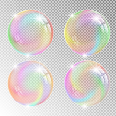 Colorful soap bubbles. Vector illustration with transparent background.