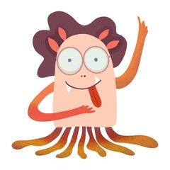 cartoon girl monstrik with language, fantasy fictional illustration on children's themes for open, children's books, t-shirts, greetings, children's toys.