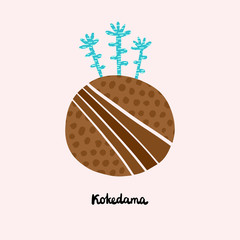 Kokedama hand drawn logotype in cartoon minimalism style