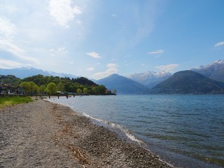 Fototapeta na wymiar View of Lake Como and the Italian Alps on a spring day, Lombardy - April 2019