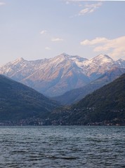View of the Italian Alps near the Lake como on a spring day, Lombardy - April 2019