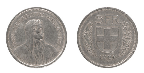 5 Swiss franc - CHF - from the year 1968