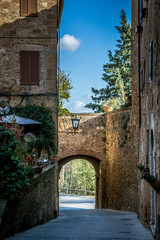 Beautiful street of the ancient town of Pienza in Tuscany. Italy	