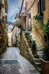 Beautiful street of the ancient town of Pienza in Tuscany. Italy	