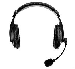black headphones on white background