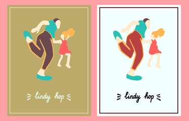 Lindy hop set of two illustration hand drawn in cartoon style