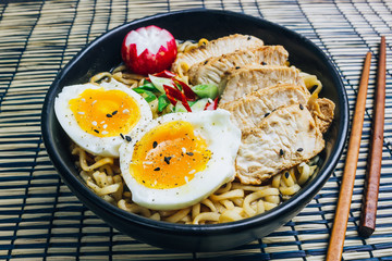 Asian noodle soup, ramen with chicken
