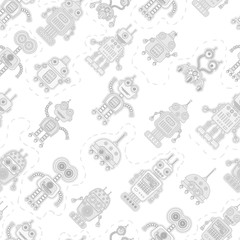 Seamless pattern with cute robots
