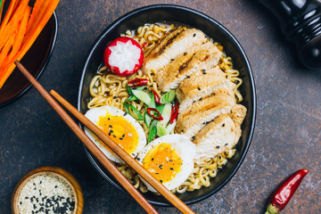 Asian noodle soup, ramen with chicken