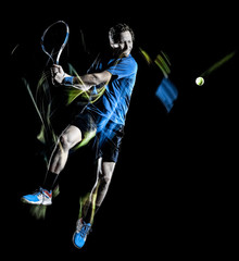 one caucasian tennis player man isolated black background in light painting speed motion © snaptitude
