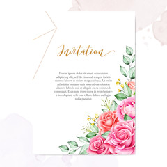 watercolor floral and leaves wedding card design