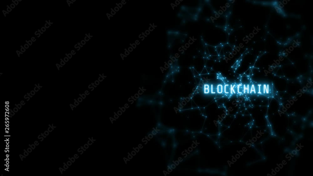 Poster 3d rendering of 4k block chain network nodes with connected blue glowing dots and lines moving smoot
