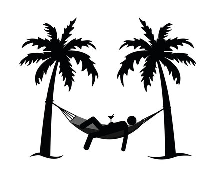 man in a hammock between palms pictogram isolated on white background vector illustration EPS10
