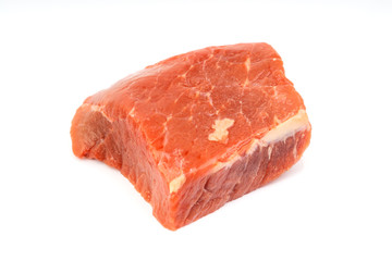 Fresh raw beef meat slices isolated over white background. Selective focus