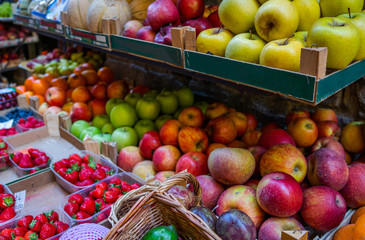 Fruits and vegetables at a farmers market