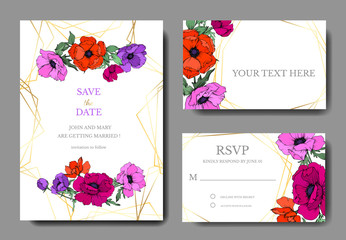 Anemone floral botanical flowers. Black and white engraved ink art. Wedding background card floral decorative border.